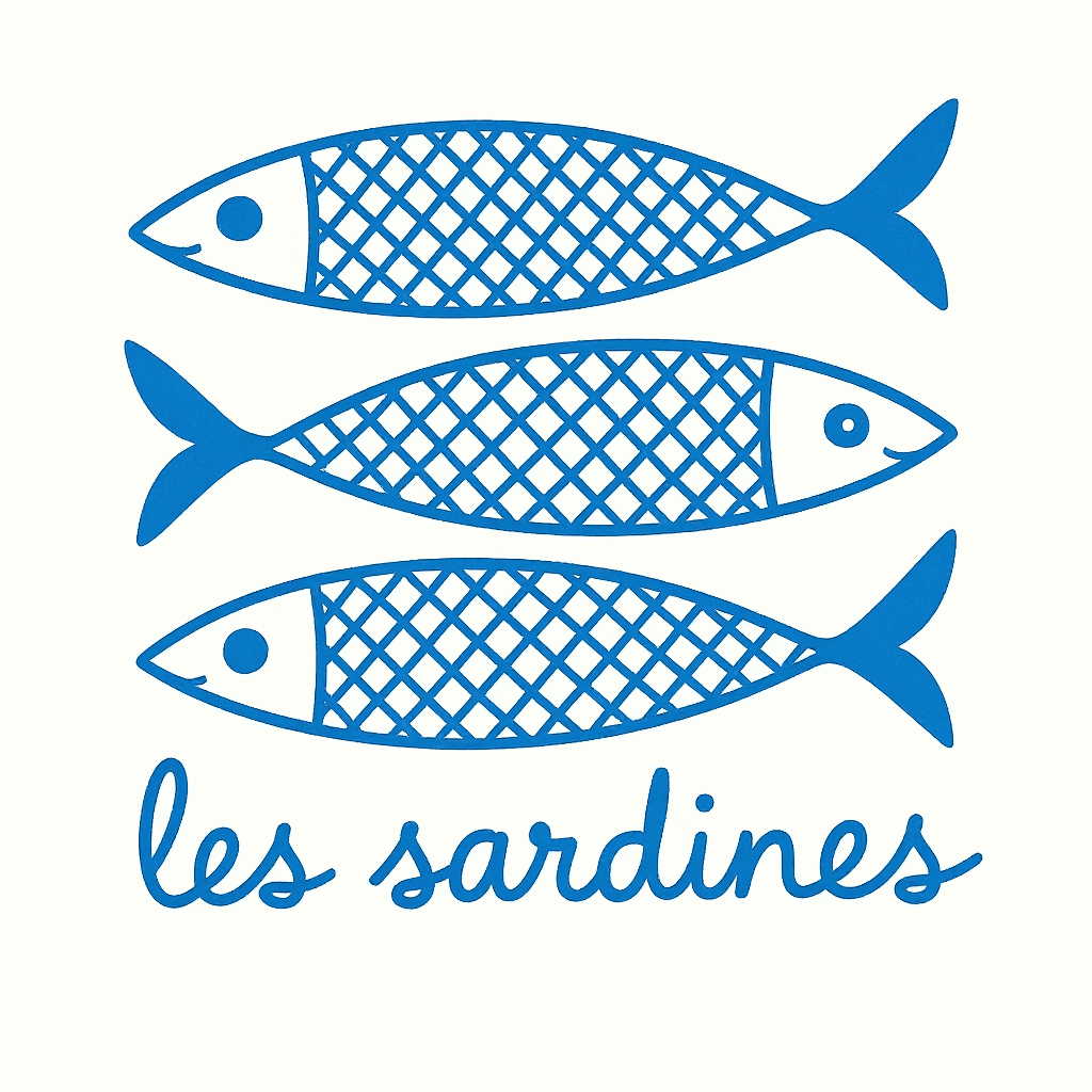 AI generated: A minimalist and whimsical digital illustration featuring three stylized blue sardines stacked horiz...
