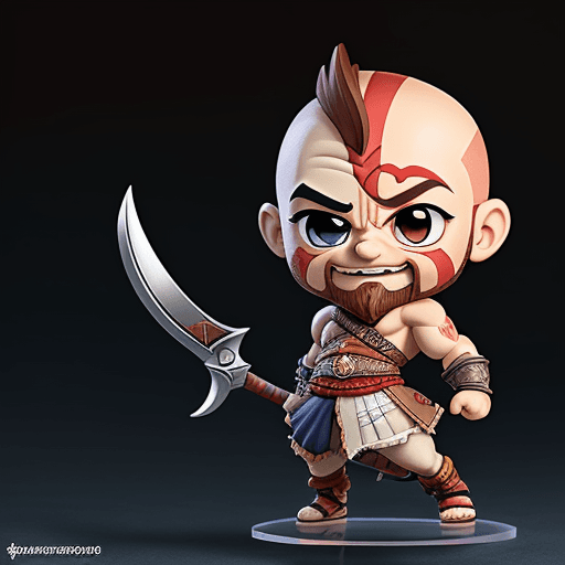 AI generated: Chibi Kratos figurine, modern Disney style