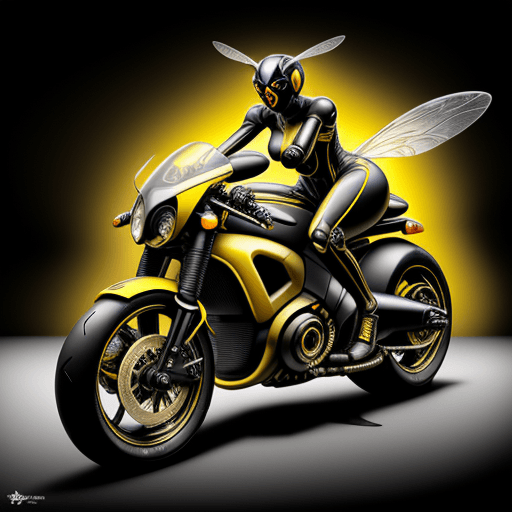 AI generated: A motorcycle coloured in Yellow and Black wasp-like patterns called "The Wasp",Surrealism, Melting, ...