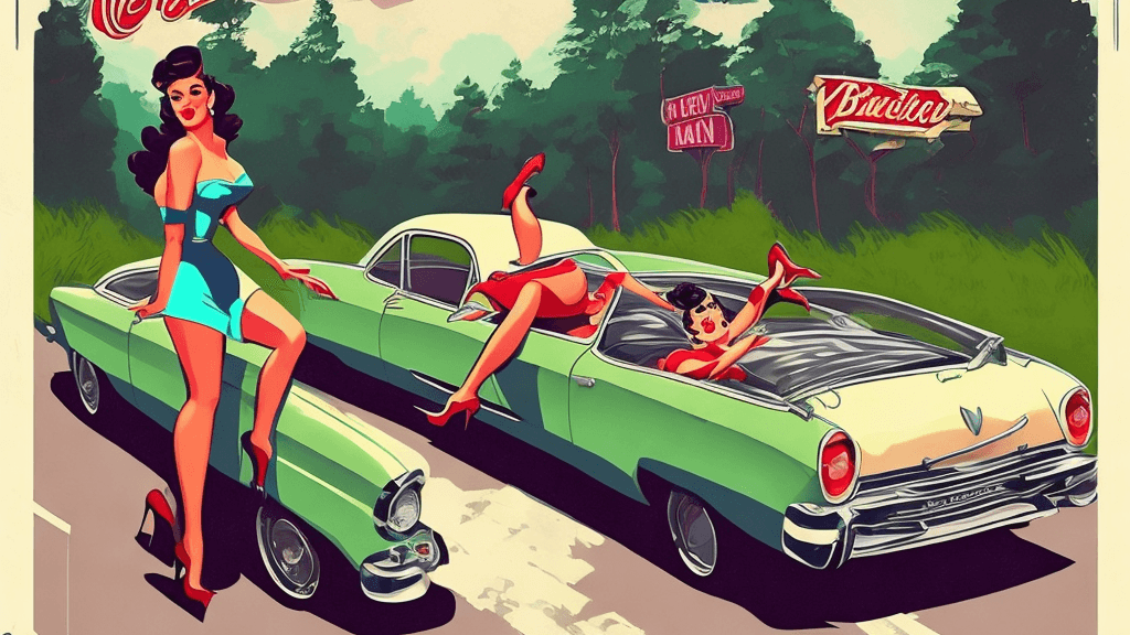 AI generated: (top quality, beautiful dress), beautiful latin girl driver leaning on modern car, on the forest roa...