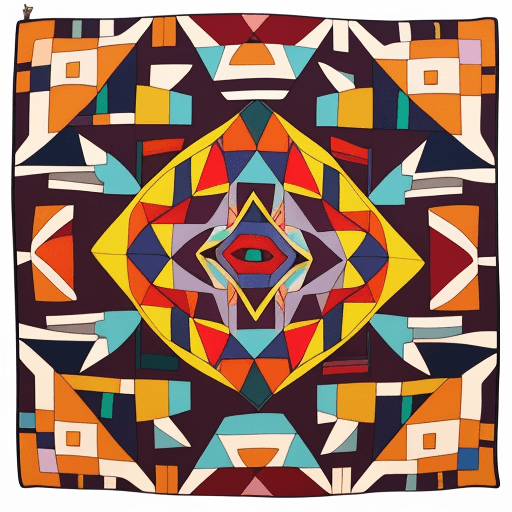 AI generated: artesania textil indigena kuna con figuras geometricas que estan con diferentes capas y muy colorido