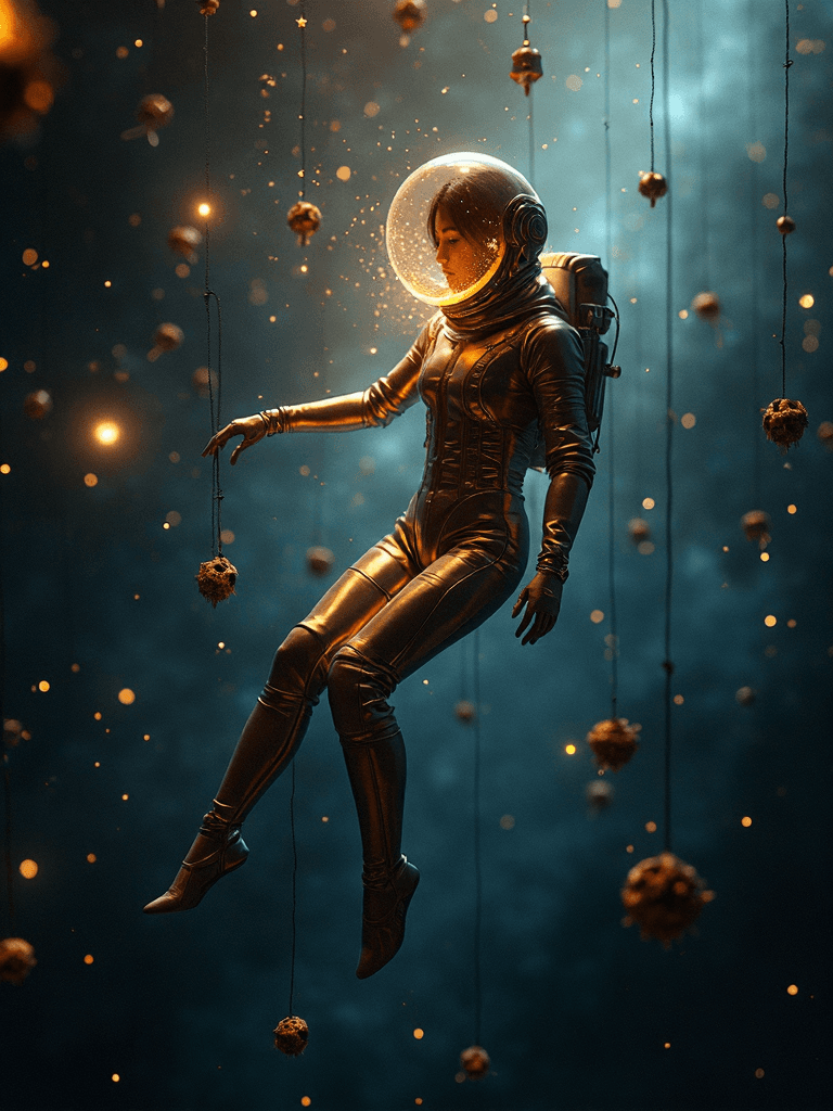 AI generated: : (A hyper-realistic, masterpiece-level photograph:1.3) of a woman floating in the cold, dark expans...