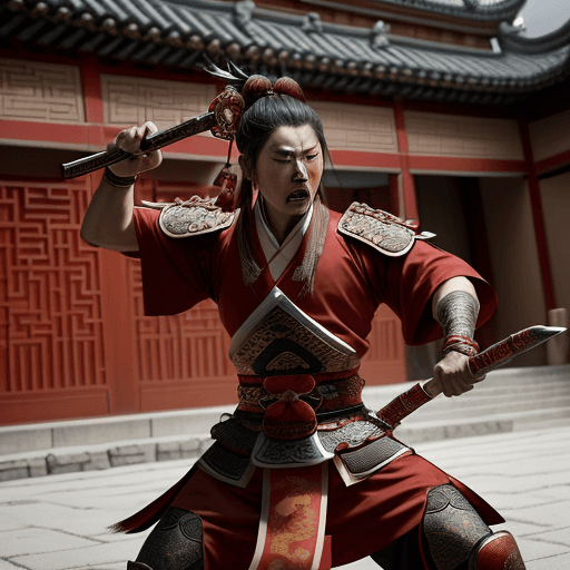 AI generated: An intense and dramatic scene depicting Lü Bu, the formidable warrior from the Three Kingdoms period...