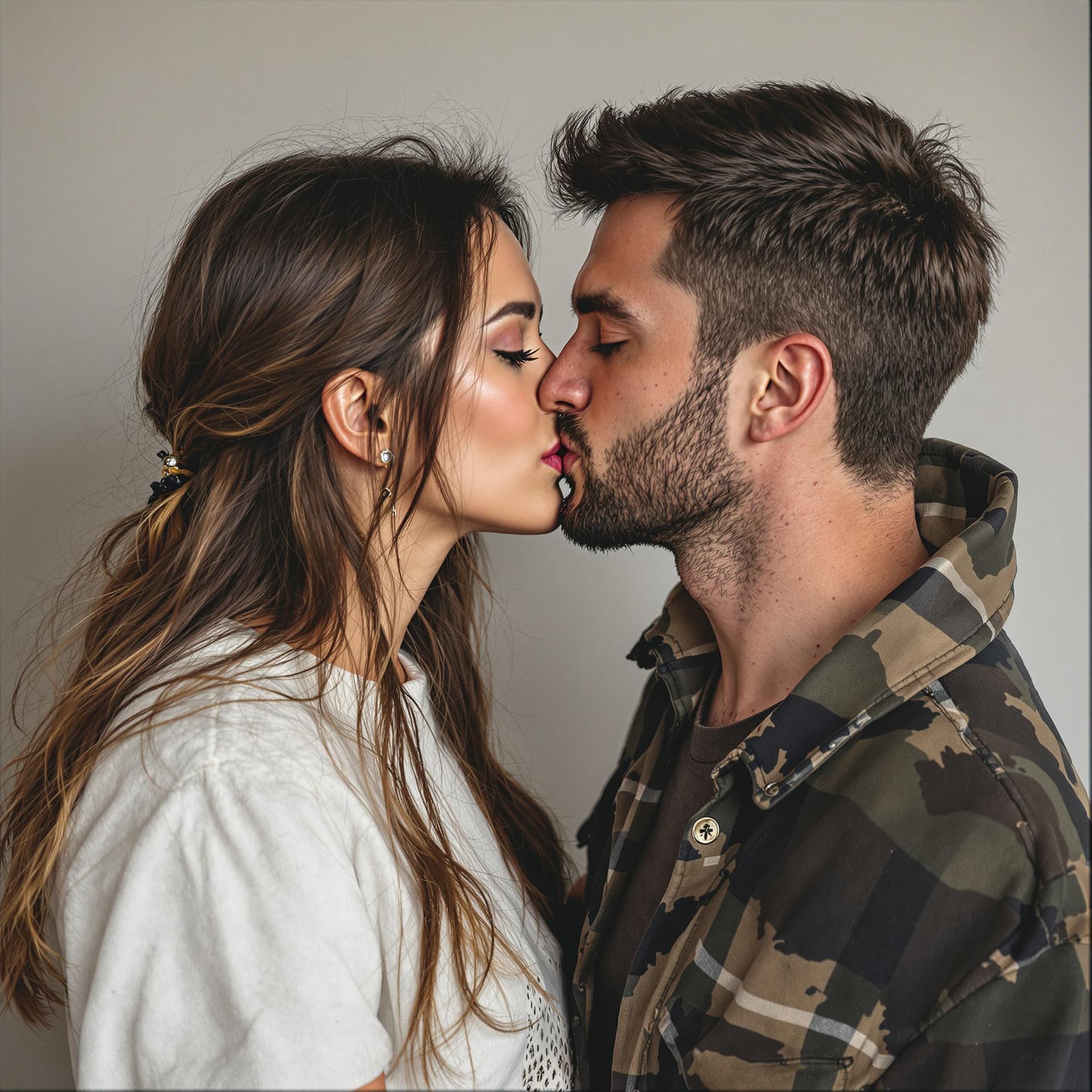 AI generated: 10 years old caucasian couple, brunette girl really pretty, kissing each other, with freckles, 
