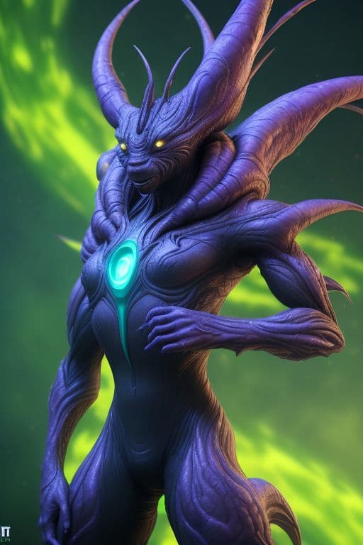 AI generated: Futuristic creature out of other dimention, galaxy background unreal, different dimension, alien, ai...