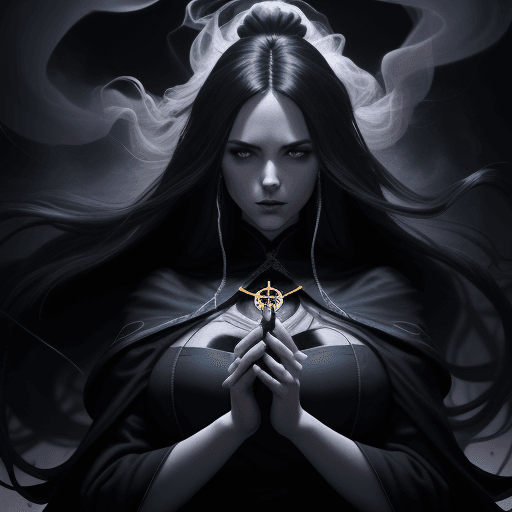 AI generated: (character of video game 1:3)::2 royal, darkness, long windblown hair and cloth, Magic the gathering...