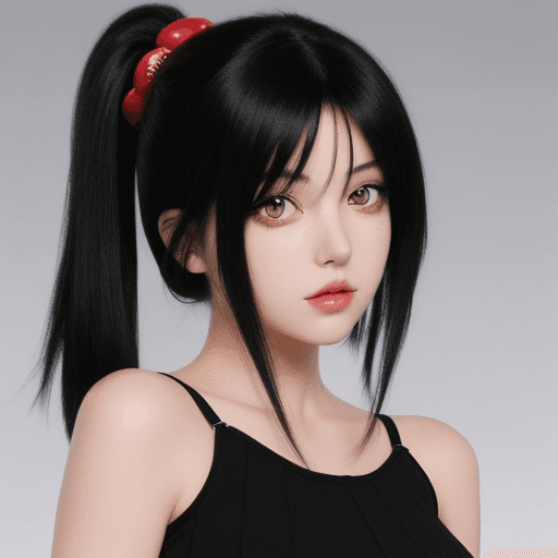 AI generated: Anime girl, beautiful face, eyes black, hair red, full body, model 