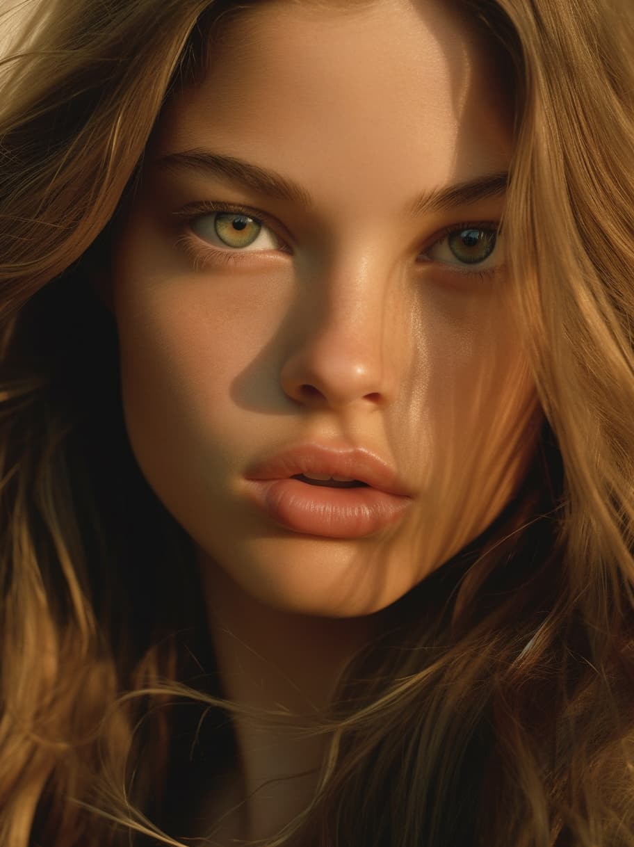 AI generated: a close up of a woman with long hair, by Juan O'Gorman, Thylane Blondeau, perfect face , light brown...