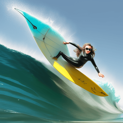 AI generated: A personified tea bag wearing shades and surfing a big wave. 
