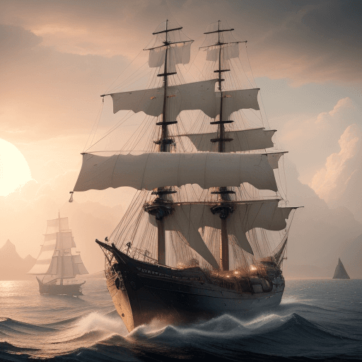 AI generated: Photo of a ultra realistic sailing ship, dramatic light, pale sunrise, cinematic lighting, battered,...