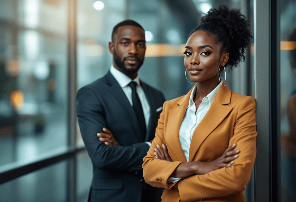 AI generated: Generate a realistic image of black tax professionals dressed in clothes related to a profession