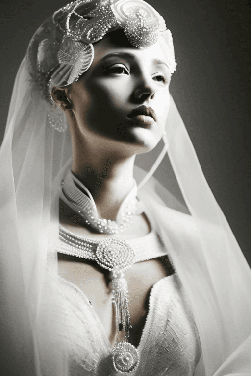 AI generated: a woman with a white body and a white headpiece on her head and a white bodysuit on her chest,Artger...
