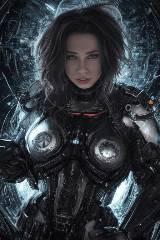 AI generated: chaos explosion, professional portrait, full frame, biopunk female, beautiful face