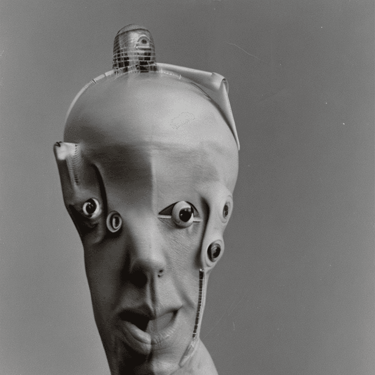 AI generated: full hyper-real Claude Cahun creepy bodies with an ultra-bizarre, ultra-surreal, ultra-absurd, hyper...