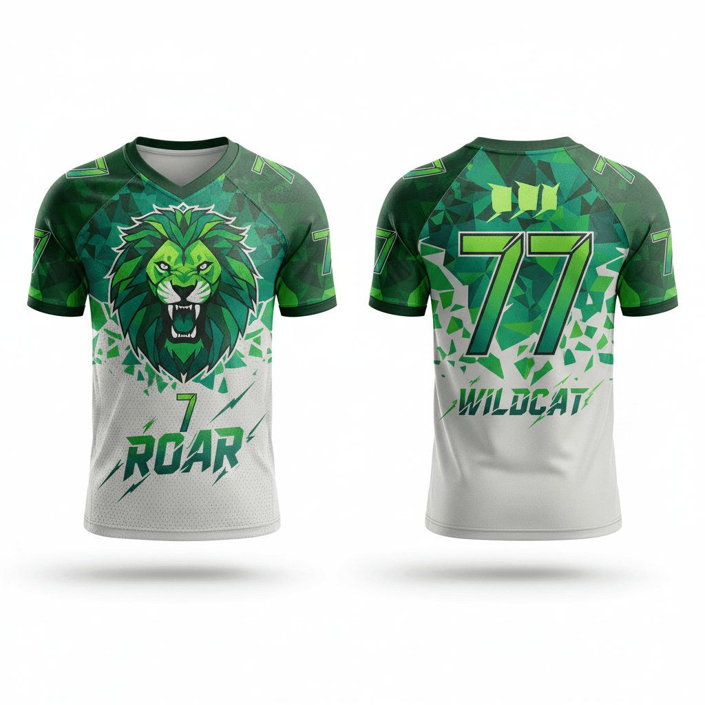 AI generated: 

back and front mock up t-shirt with green  themed geometric  shapes gradient style football styl...