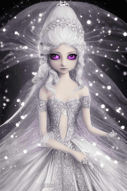 AI generated: white snow princess, highly detailed, hyper-realistic masterpiece, character design, volumetric ligh...