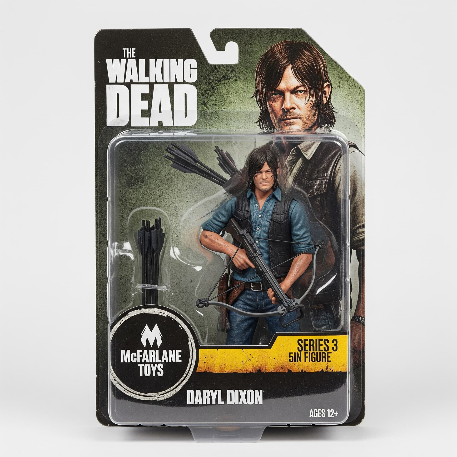 AI generated: A photo-realistic action figure packaged in a blister card, The figure stands behind a clear plastic...