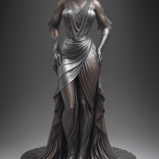 AI generated: with hair and in a modern day dress, she poses, in the style of bronze patina, multilayered texture,...
