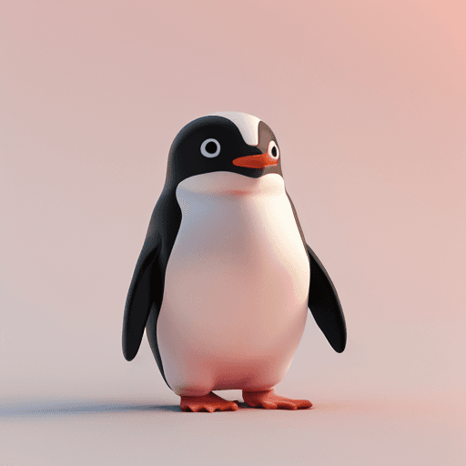 AI generated: 3D render of a huge cute penguin on top of the little world, soft pink background, digital art