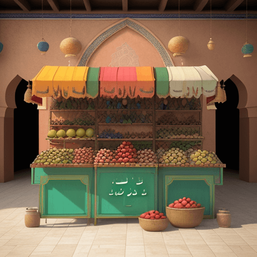 AI generated: wall art - moroccan fruit stand photograph - moroccan fruit stand by, colored fruit stand, colored m...