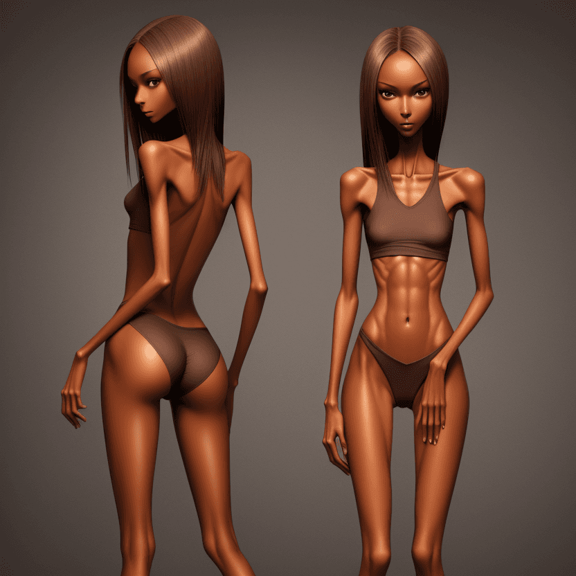 AI generated: extreme slender beautiful skinny brown skinned  slender (almost anorexic)  girl with skinny slender ...