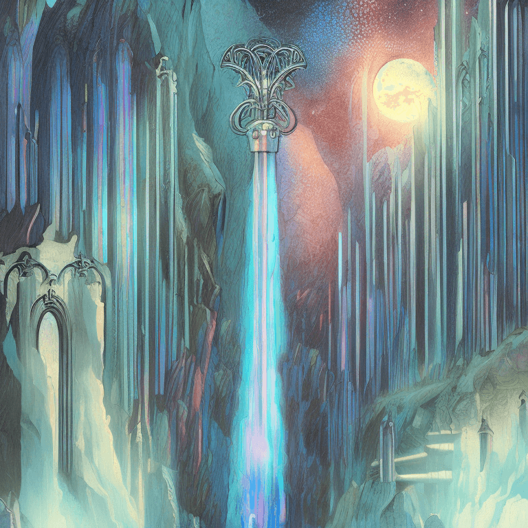 AI generated: a comics rendition inspired by the fantasy artist Neil Gaiman, showcasing the majestic gates of heav...