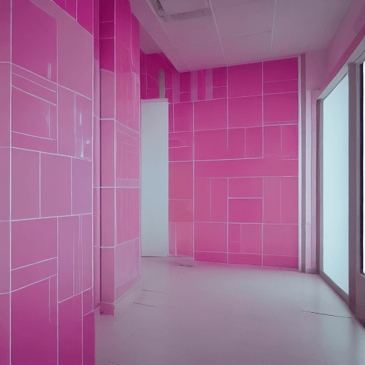 AI generated: All white tile room, pink Volqa QAZ-21, perfect pink, bright lighting, pastel colors, insanely detai...