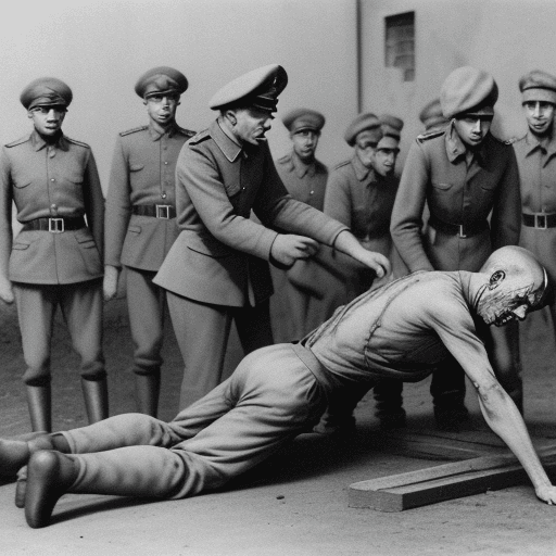 AI generated: Man being tortured in concentration camp by SS soldiers