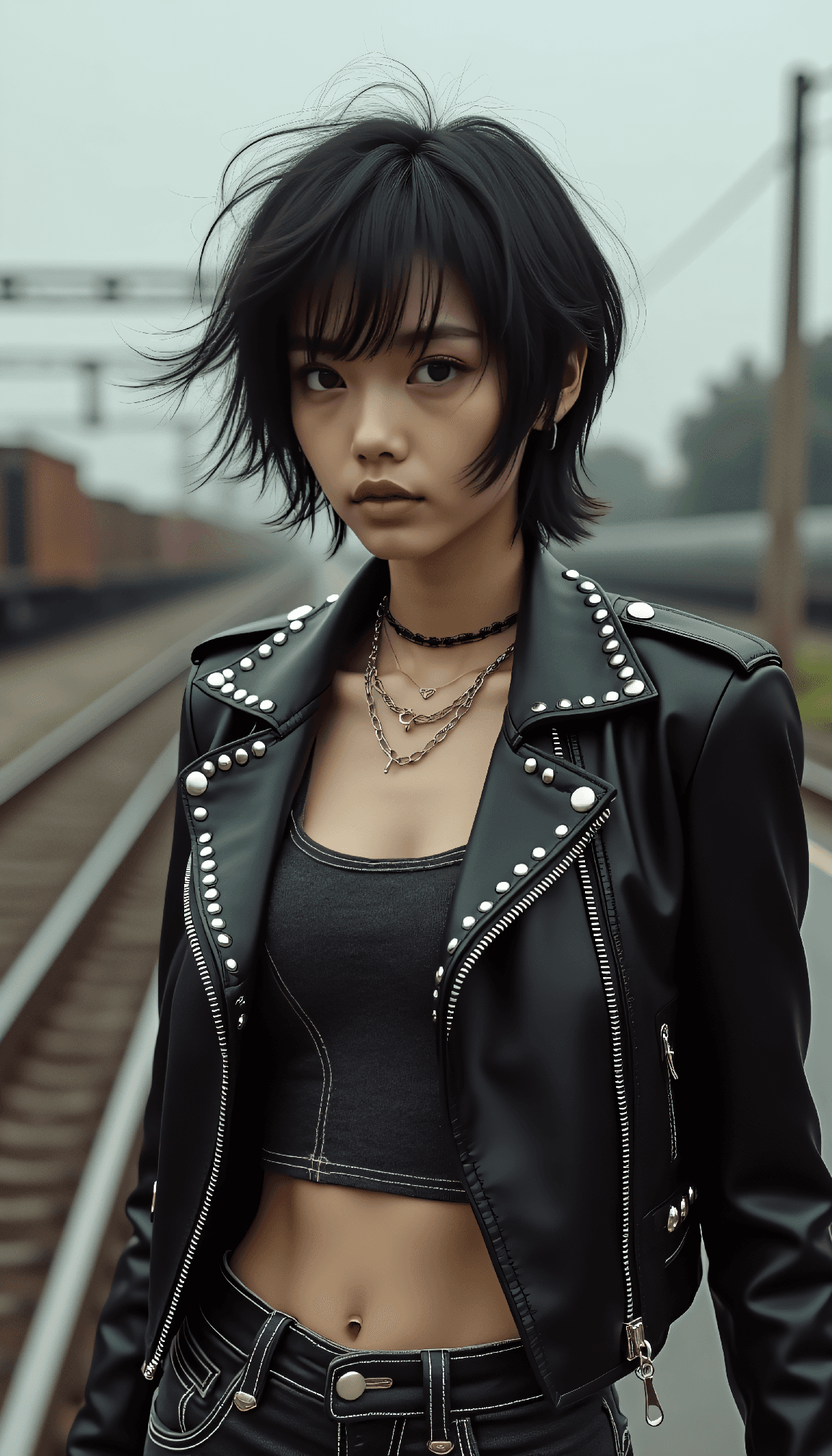AI generated: High Fashion, a photo  of a slim, small breast, flat chest, abs, young asian female supermodel,  wit...