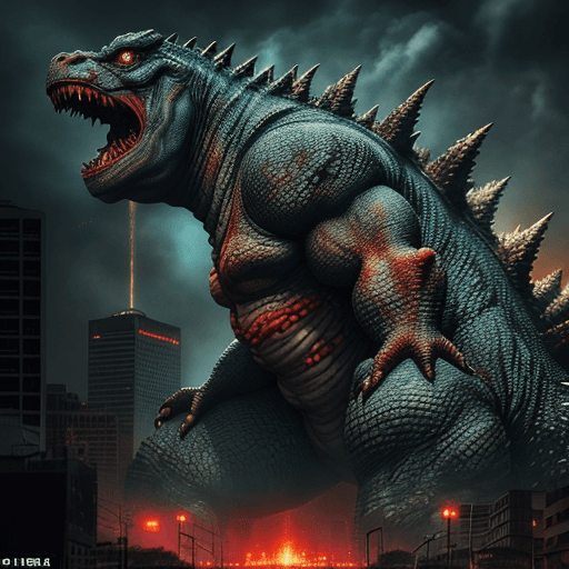 AI generated: A monstrous Godzilla, known for its destructive nature, unleashes chaos upon a bustling city. This v...
