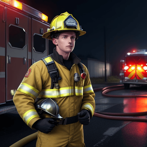 AI generated: In the image, visualize a brave firefighter dressed in a fire-resistant suit and a protective helmet...