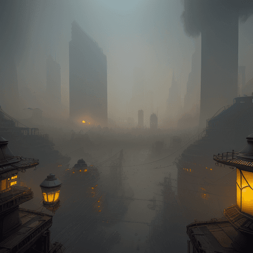 AI generated: 4 dimensional futuristic city, old world, lanterns, photorealistic , isometric, digital art, smog, p...