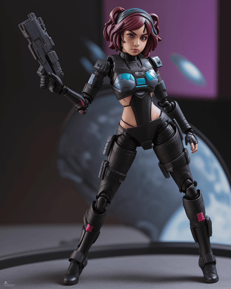 AI generated: action figure of ((Aya Shalkar)), pouting, wearing scifi outfit