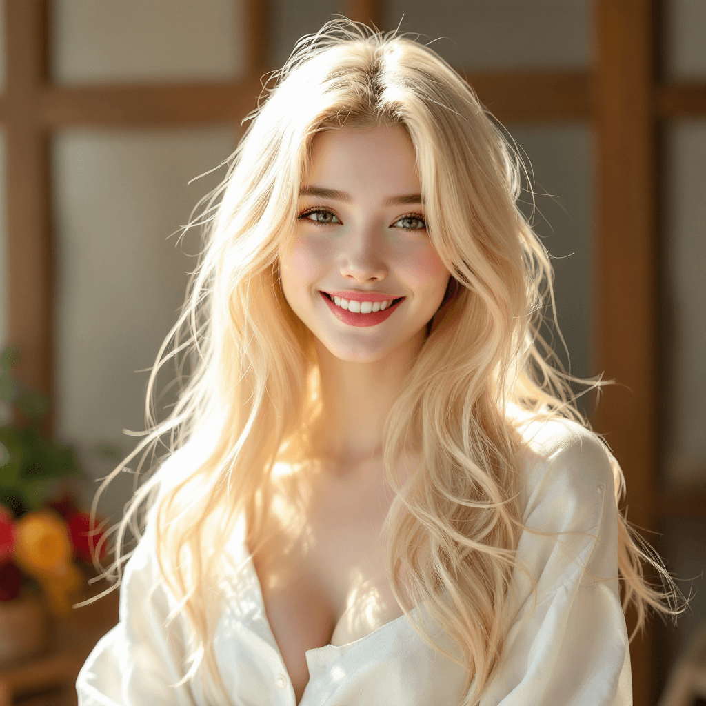 AI generated: Blond hair chines young women, gold, happy, pretty, cute --v 6.1 --ar 16:9
