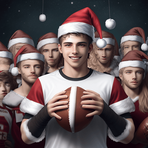 AI generated: Photo of a one wolf and twenty four boys, all boys have a football shirt fantasy photo, the wolf are...