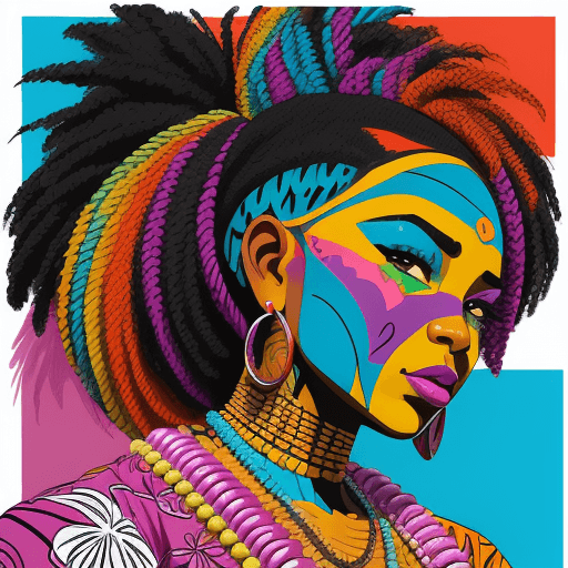 AI generated: Hawaiian artists, modern portrait series of African women in colorful gear, in the style of aggressi...