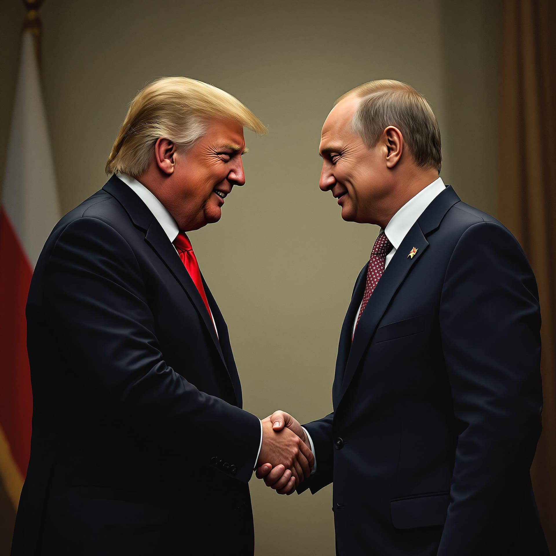 AI generated: photorealistic trump and putin shaking hands