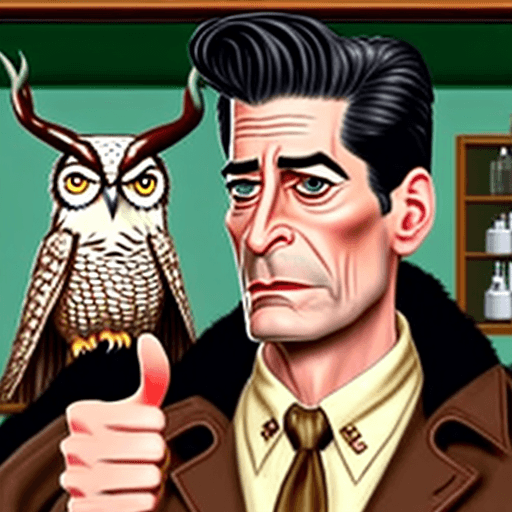 AI generated: Dale cooper from twin peaks giving an iconic thumbs up in his tan trench coat while taking a sip of ...