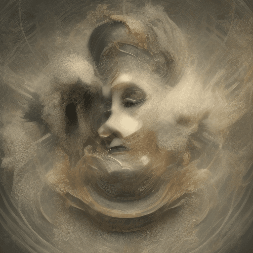 AI generated: create a image, 3d, mask, robotic, black, gold, old woman cooking, intricate, elegant, photorealisti...