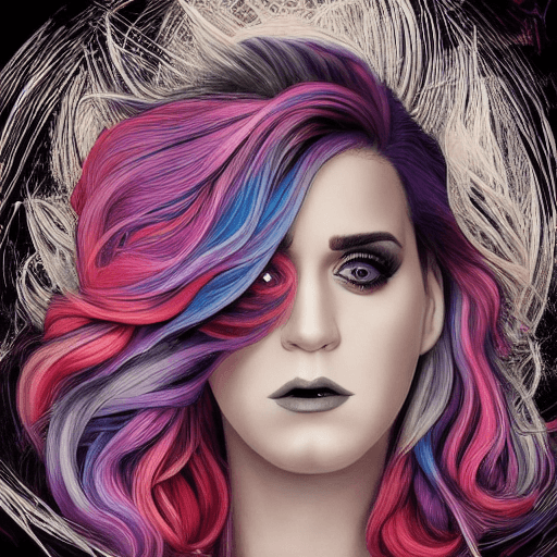 AI generated: Art by Dan Mumford and Artgerm ,full body portrait,   Katy Perry,  blond hair, pale skin,  highlight...