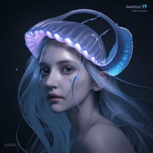 AI generated: Goddess close-up portrait ribcagel. jellyfish phoenix head, nautilus, orchid, skull, betta fish, bio...