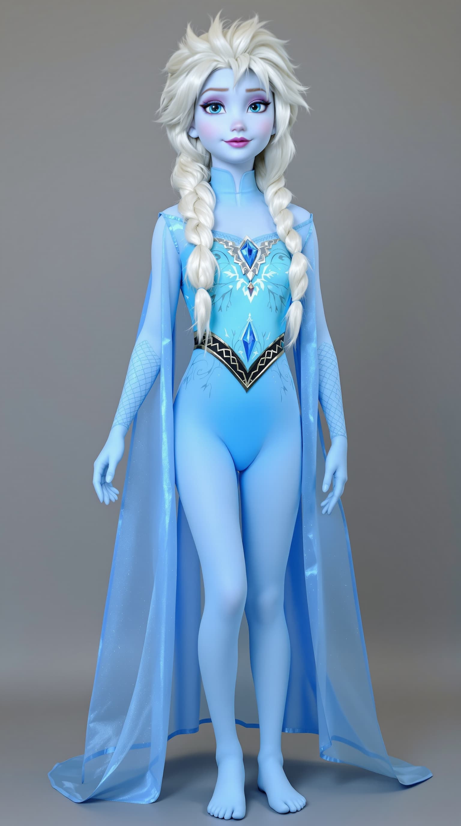 AI generated: A hyper-realistic depiction full-body of age 10 cosplayer as  Elsa,  from Frozen

















