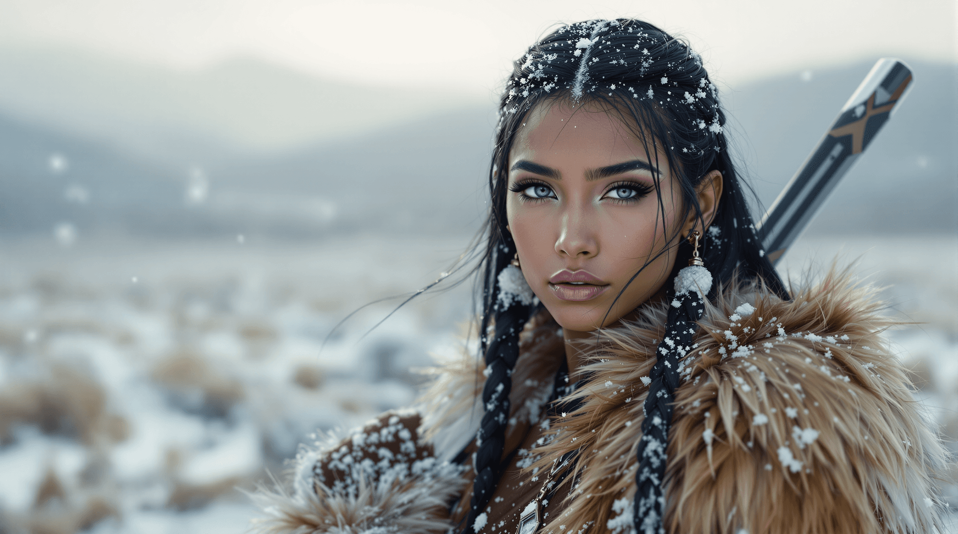 AI generated: a professional photo of the same exceptionally most beautiful Native American girl in the world (age...