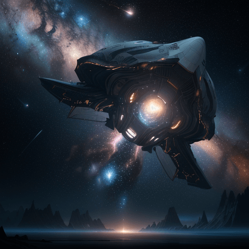 AI generated: Photo of a ultra realistic space ship, a big planet in the middle, a lot of stars, nebula on the bac...