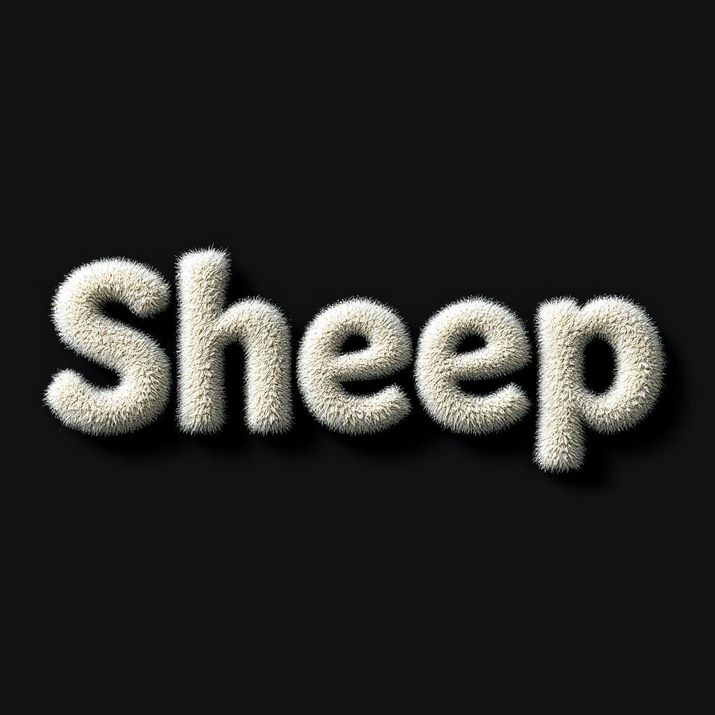 AI generated: The word "Sheep" Woolly, soft, curly, dense. The text is 3D, photorealistic, and placed on a clean b...