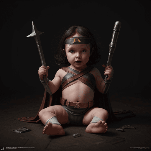AI generated: elektra superhero, adorable baby, render, rembrandt, cgsociety, artstation trending, highly detailed...