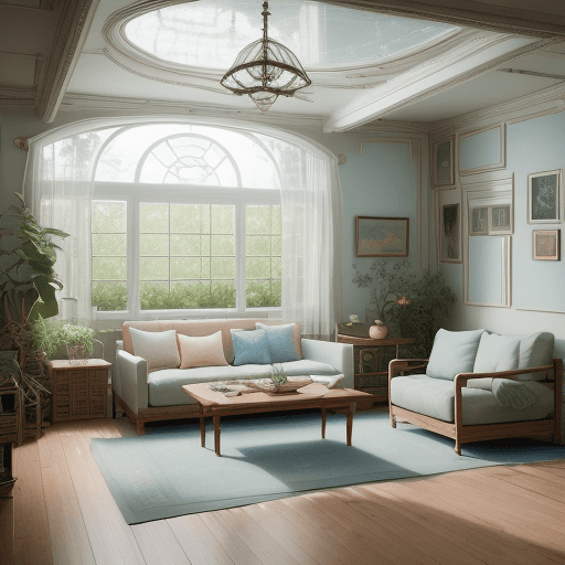 AI generated: High resolution photography interior design, dreamy sunken living room conversation pit, wooden floo...
