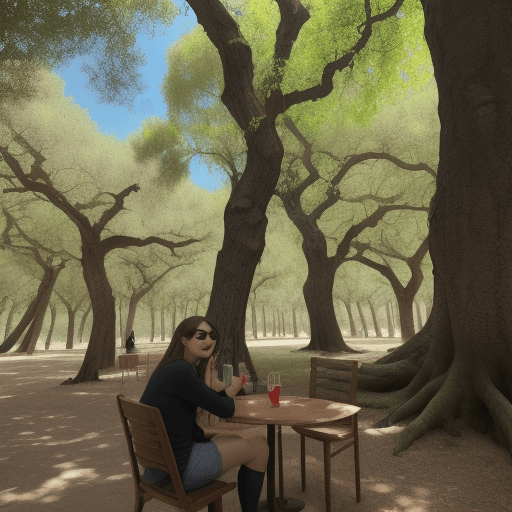 AI generated: persona tomando una bebida cola,  en un lugar lleno de arboles, mucha naturaleza
