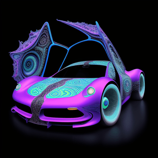 AI generated: A strange surreal inter-dimensional psychedelic Super-car, open over door, made of fractal geometry,...