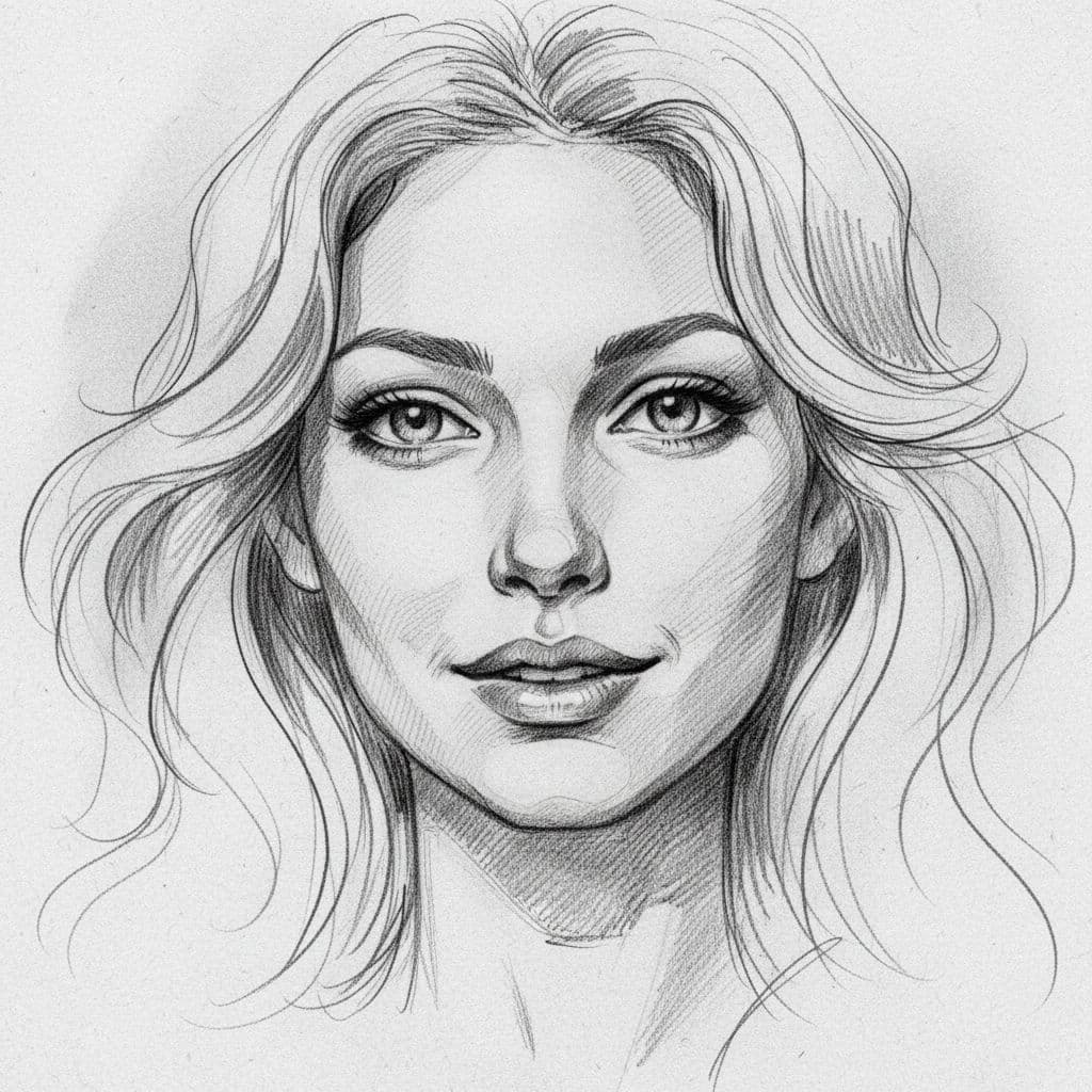 AI generated: sketch of a woman's face, expressive line-work, in the style of beautiful portraits --ar 35:64 --sty...